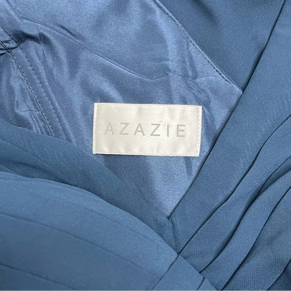 Azazie (NWT) Annabella Midi Length Dark Navy Blue V-Neck Sleeveless Dress Sz 14 - Picture 9 of 12